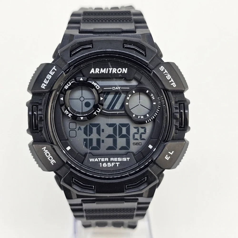 Armitron Pro Sport Digital Watch Men 48MM Day Light Black Plastic Bands Working‎